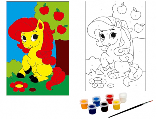 Набор для детского творчества "Холст с красками (мини). Милый пони в саду" 10х15 см