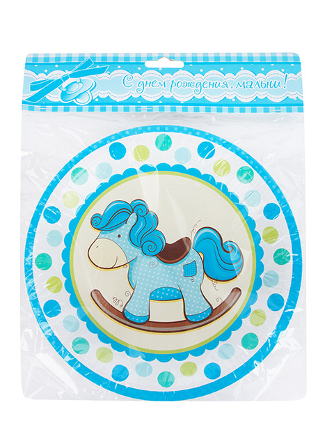 Тарелка бумажная Пати бум "Лошадка Малыш голубая" d-23 см, ламинированная, 6 штук в упак.