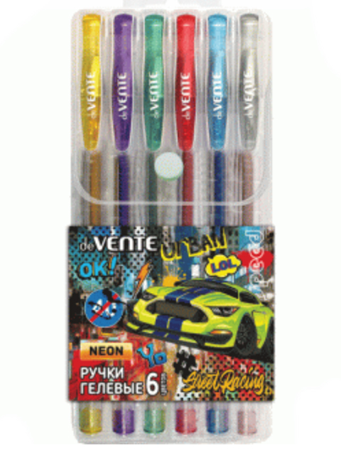 Набор гелевых ручек deVENTE "Street Racing" 6 цветов, неон, в ПВХ упаковке