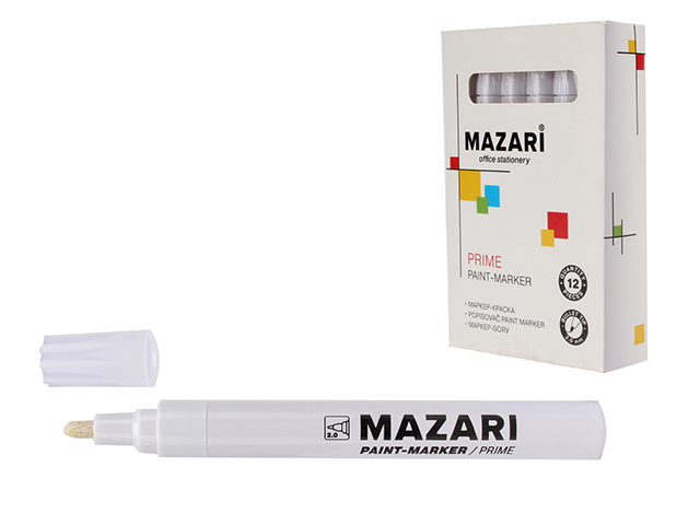 Маркер-краска Mazari "PRIME", 2 мм, для всех видов поверхностей, белый