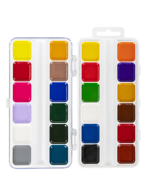 Краски акварельные BRAUBERG "KIDS" 24 цвета, медовые, квадратные кюветы, пластиковый пенал
