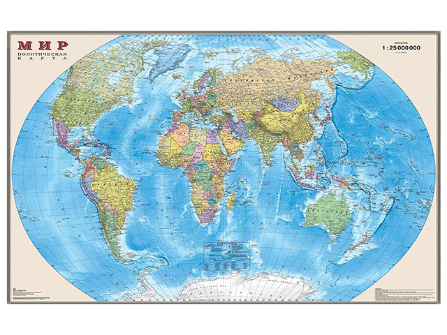 Карта интерактивная "Мир политический", 1:25М, 122х79см, в картонном тубусе