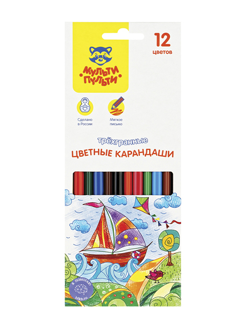 Карандаши цветные МультиПульти "Невероятные приключения" 12 цветов, трехгранные, картон, европодвес 