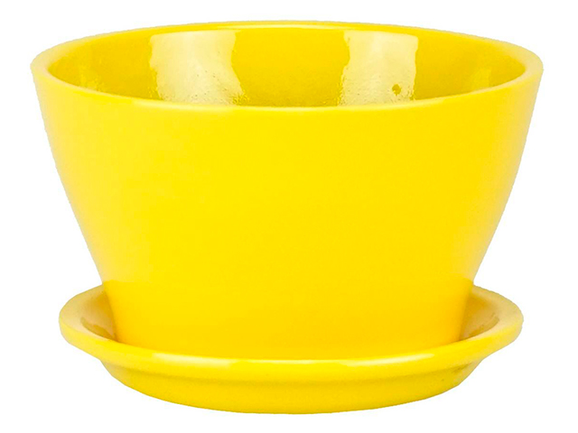 Горшок для цветов "Беллита Глянец" желтый 12 см (с поддоном) , керамика