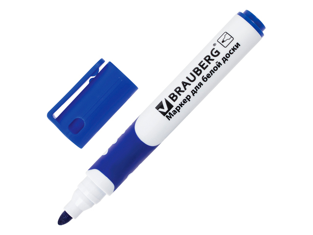 Маркер для доски BRAUBERG грип, эргономичный корпус, 5 мм, синий