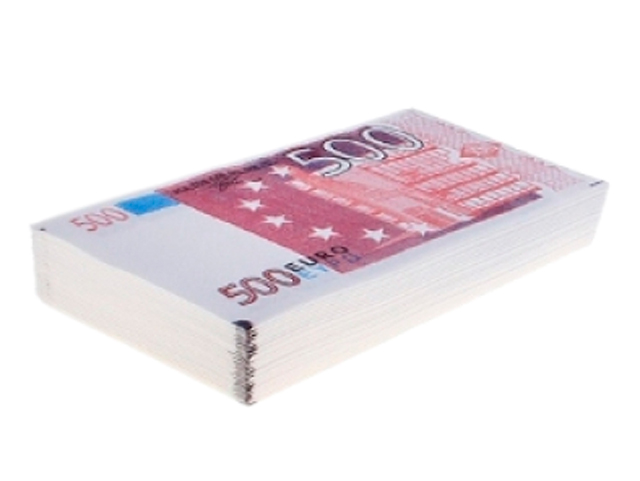 Салфетки бумажные "Пачка денег. 500 евро", 33*33см, 2-слойные 25шт. в упак.