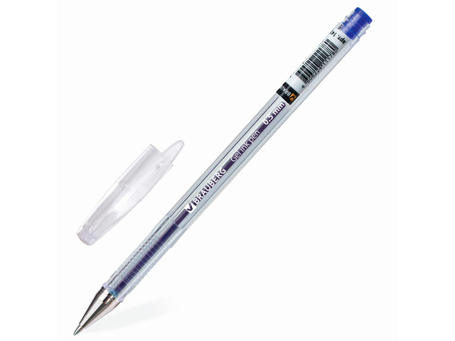 Ручка гелевая BRAUBERG "Jet", корпус прозрачный, узел 0,5 мм, линия 0,35 мм, синяя, 141019
