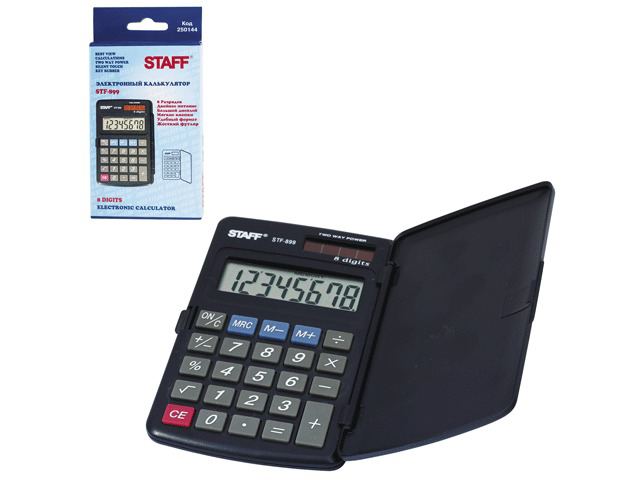 Калькулятор STAFF карманный STF-899, 8 разрядов, двойное питание, 117х74 мм