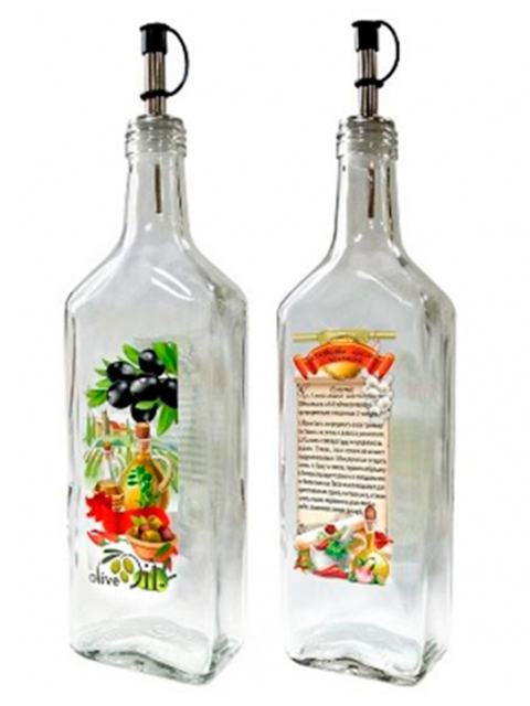 Бутылка с пл. дозатором для оливкового масла с рецептом приговления с чесном, 200мл, стекло