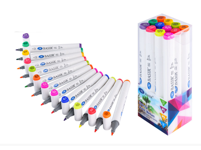 Набор маркеров для скетчинга Basir, 1-7 мм, двусторонние, 12 цветов "Яркое лето" ассорти, в пластиковой упаковке