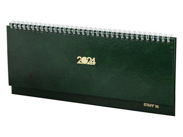 Планинг датированный 64 листа STAFF "2024" 300х130мм, обложка бумвинил, зеленый, на гребне