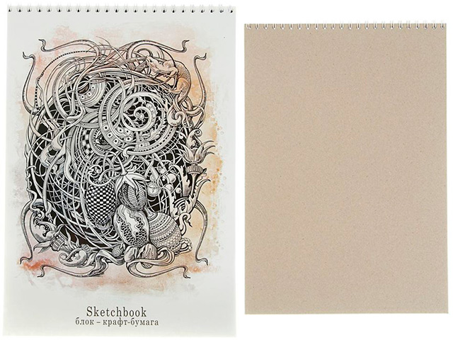 Блокнот А4 40 листов Полином "Sketchbook" 80г/м2, крафтбумага, на гребне