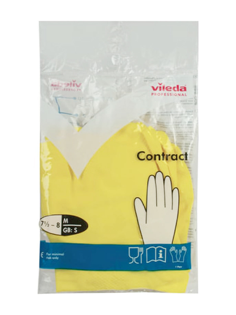 Перчатки резиновые хозяйственные  VILEDA "Контракт" с х/б напылением, размер M, желтый