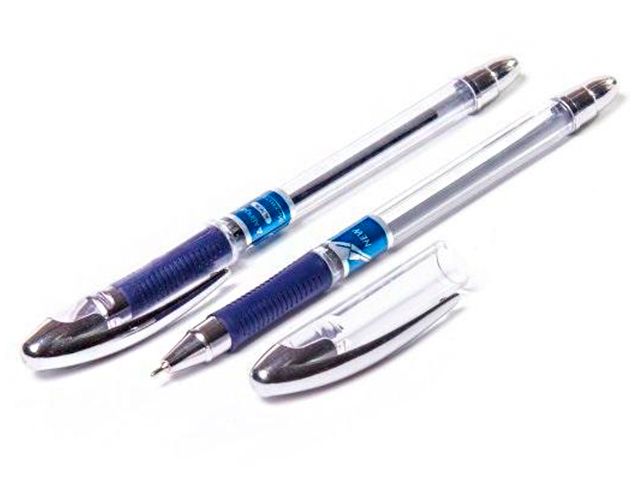 Ручка шариковая масляная Alingar "Maxriter" 0,5 мм, корпус прозрачный с резиновым держателем, синяя