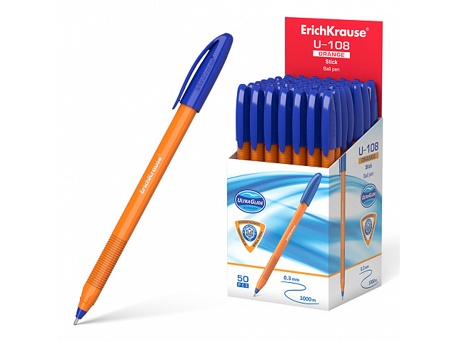 Ручка шариковая Erich Krause "U-108 Orange Stick" 1,0мм, пластиковый корпус, синяя