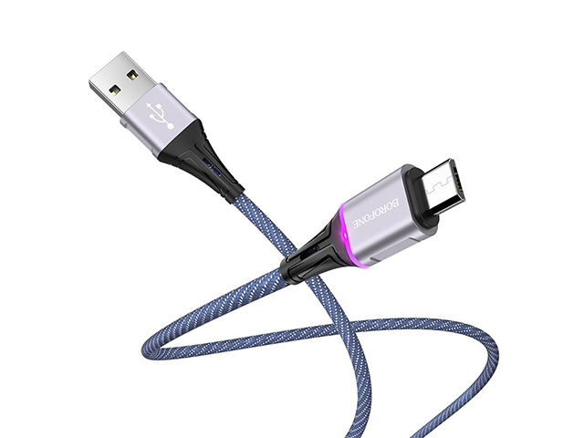 Дата-кабель Borofone BU25 USB-micro USB 2.4A, 1.2м, нейлон (Blue)