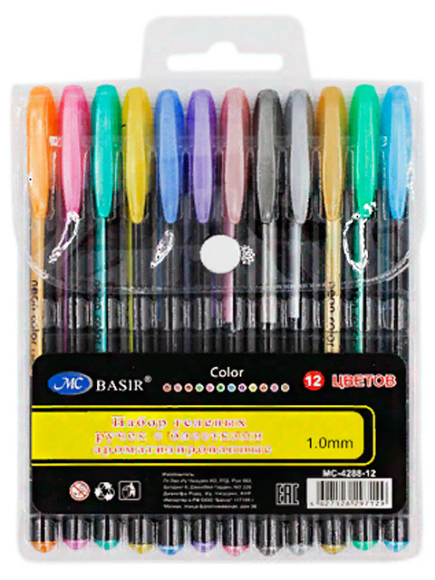 Набор гелевых ручек Basir "Neon Color" 12 цветов, 1 мм, металлик неоновые