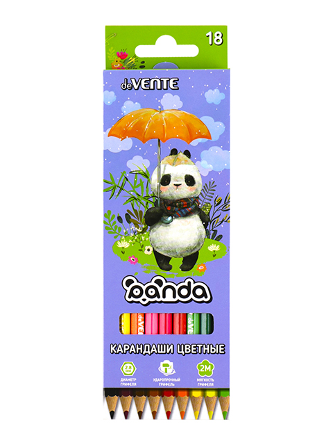 Карандаши цветные deVENTE "Panda" 18 цветов, карт. упак., европодвес