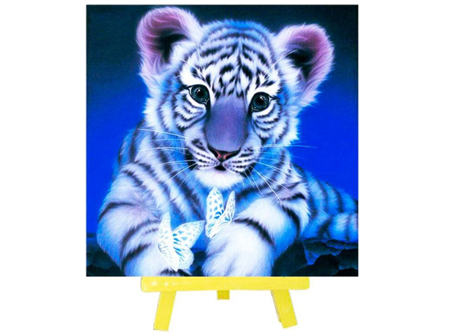 Набор для творчества Mazari "Алмазная мозаика: Белый тигренок" 20х20 см
