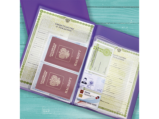 Папка с файлами для паспортов, A4, ДПСКАНЦ, ПВХ, 231x320, фиолетовый