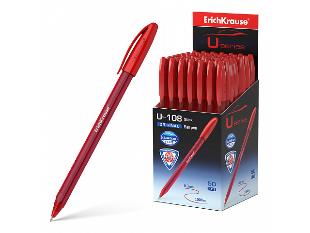 Ручка шариковая Erich Krause "U-108 Original Stick" 1,0мм, пластиковый корпус, красная
