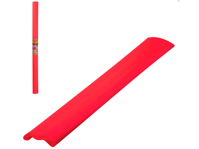 Цветная бумага крепированная флуоресцентная, растяжение до 25%, 22 г/м2, BRAUBERG, рулон, красная, 50х200 см, 127931
