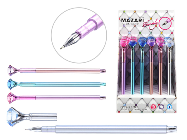 Ручка гелевая Mazari "BEVERLY" 0,5 мм, со стразой, корпус пластиковый, черная