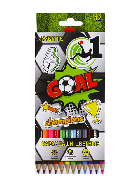 Карандаши цветные deVENTE "Goal" 12 цветов, 2М, карт. упак., европодвес