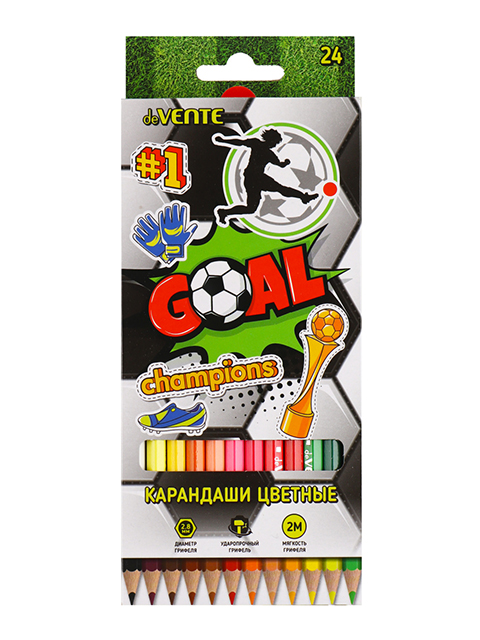 Карандаши цветные deVENTE "Goal" 24 цвета, 2М, картонная упаковка, европодвес
