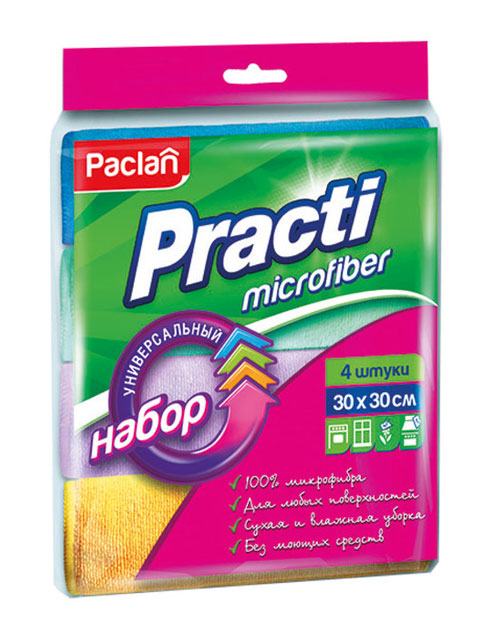 Салфетка из микрофибры Paclan "Practi Micro" 30х30 см, 4 шт. в упаковке