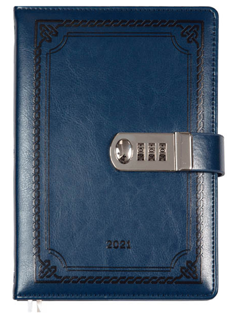 Ежедневник датированный 2021, A5, deVENTE "Windsor" 352 стр, иск. кожа с кодовым замком, синий