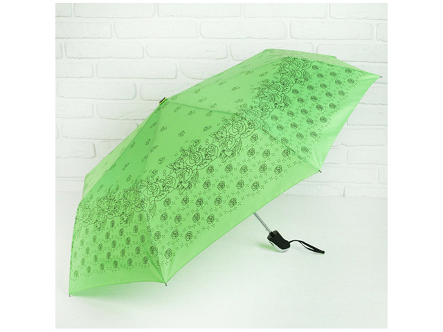 Зонт женский, полуавтомат "Розочки" П/Э,  R55, 8 спиц, зеленый