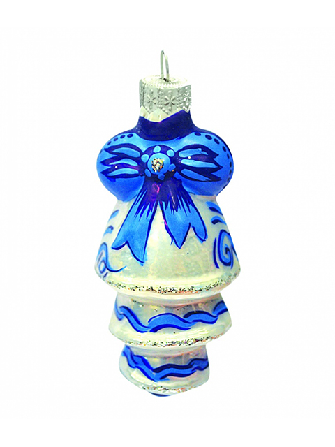 Елочное украшение фигурка "Колокольчик с бантом Русские Узоры" 8см, стекло, в подарочной упаковке
