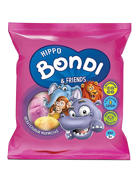 Жевательный мармелад "HIPPO BONDI & FRIENDS " 100г, в форме половинок животных