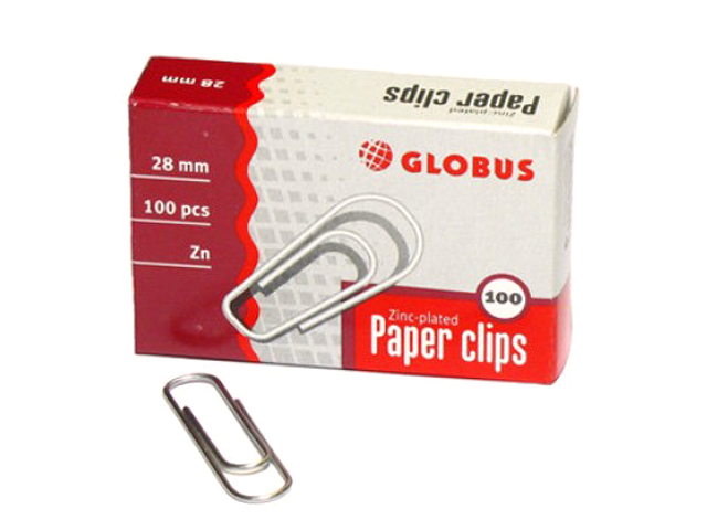Скрепки Globus 28 мм 100 штук оцинкованные, в картонной упаковке