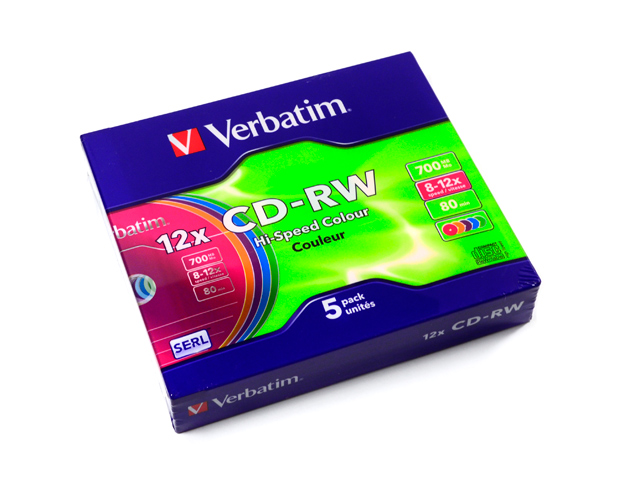 Диск CD-RW Verbatim 700Мб 8-12х Slim (5) Color