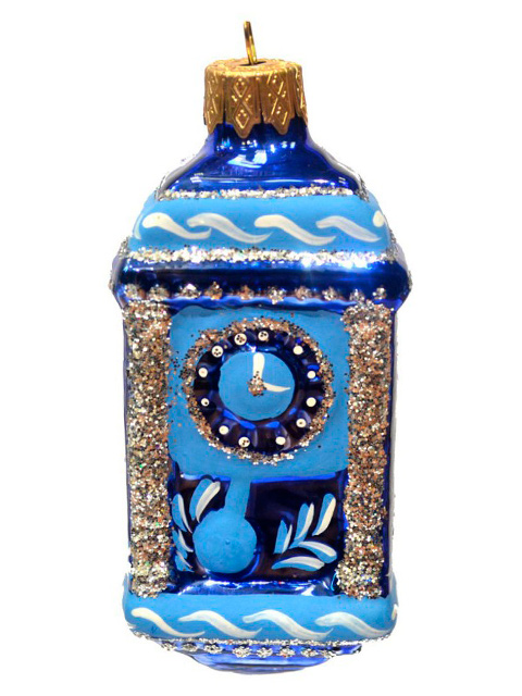 Елочное украшение фигурка "Часы-тумба Гжель", 9 см, стекло, в подарочной упаковке