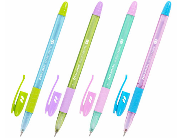 Ручка шариковая масляная BRAUBERG "Glassy Pastel Mix", с грипом, 0,35 мм, синяя, 144105