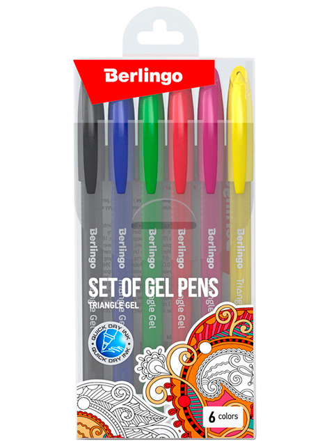 Набор ручек гелевых Berlingo "Triangle Gel" 6 цветов, 0,5мм, европодвес