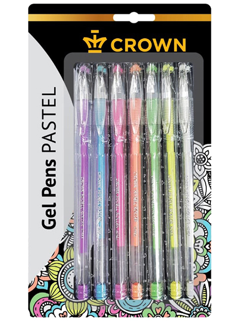 Набор гелевых ручек CROWN "Hi-Jell Pastel" 7 цветов, 0,8 мм, блистер