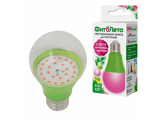 ФИТО-Лампа светодиодная для растений "ФитоЛето" Форма "А" LED-A60-8W E27 (полный спектр)