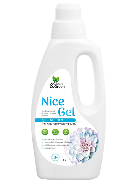 Clean&Green СМС Гель для стирки 1000г "Nice Gel" для белого