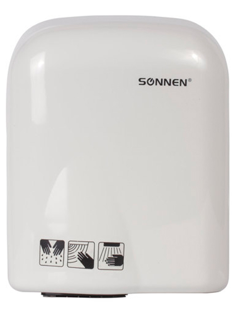 Сушилка для рук SONNEN HD-165, 1650 Вт, время сушки 30 секунд, пластиковый корпус, белая, 604191