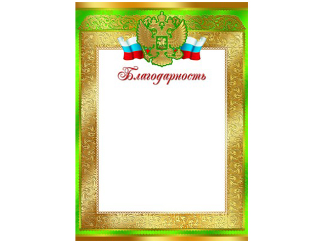 Благодарность А4 с Российской символикой (золотая рамка)