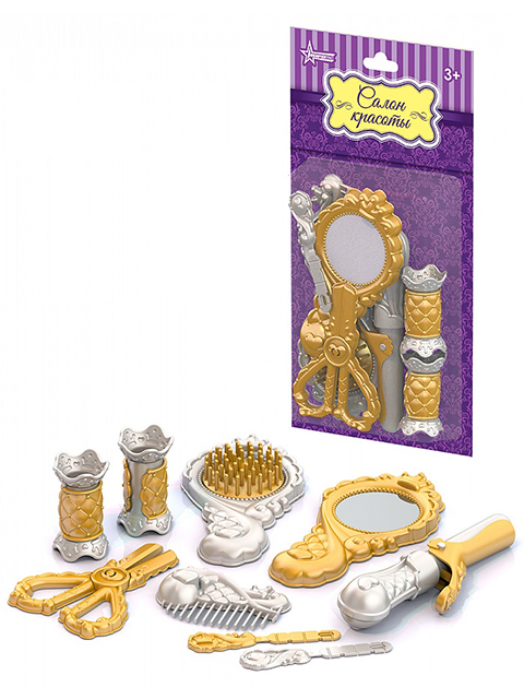 Игровой набор "Салон красоты" парикмахерский набор золотой, 9 предметов, в пакете