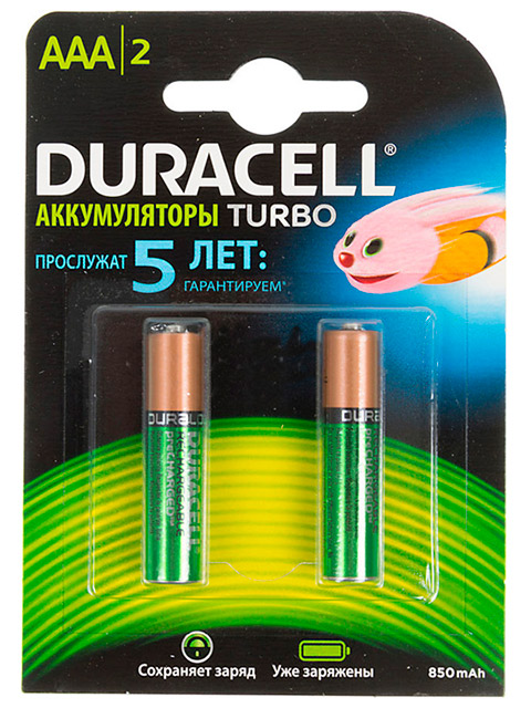 Батарейка аккумуляторная (мизинчиковая) Duracell HR03-2BL 850mAh предзаряж., 2 шт, кор. (10 уп)