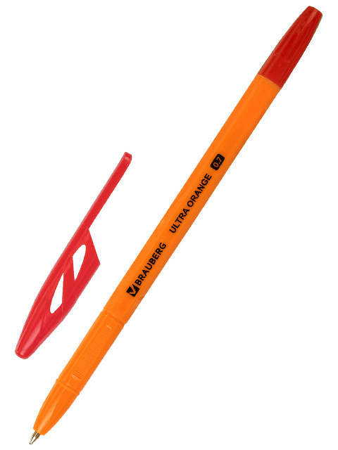 Ручка шариковая Brauberg "ULTRA ORANGE", КРАСНАЯ, 0,7мм,чернила ГЕРМАНИЯ,наконечник ШВЕЙЦАРИЯ