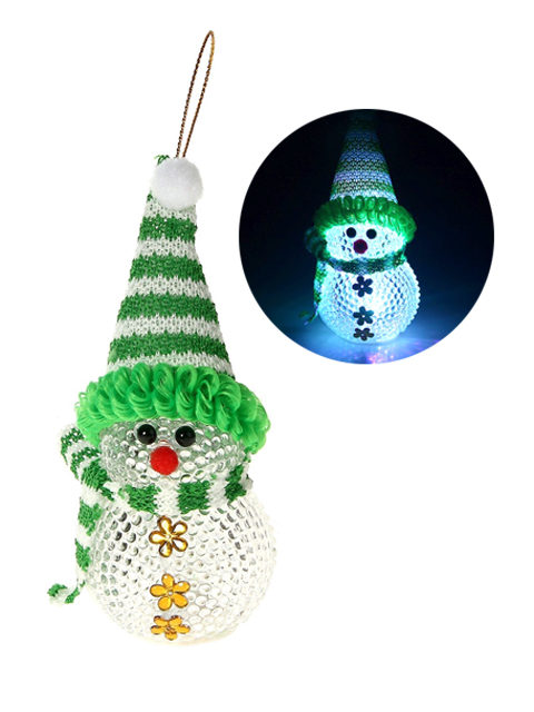 Новогодняя игрушка "Снеговик зеленый" 5х13см, на батарейках