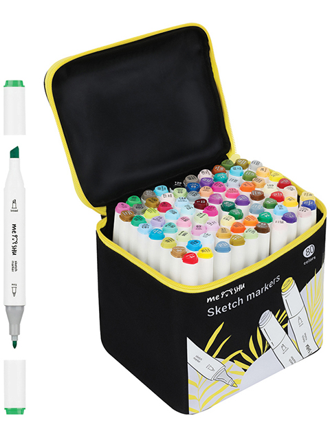 Набор маркеров для скетчинга "MESHU" 80 цветов, двусторонние