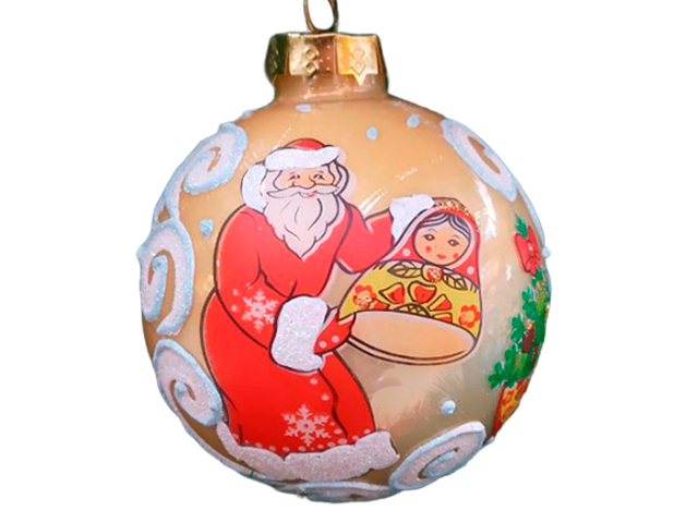 Елочная игрушка Шар "Дед Мороз и матрешка", 8,5см., стекло, в подар. упак.